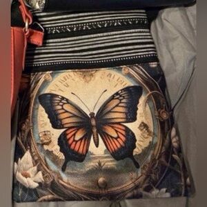 Butterfly Print Crossbody Bag – Orange & Black Design